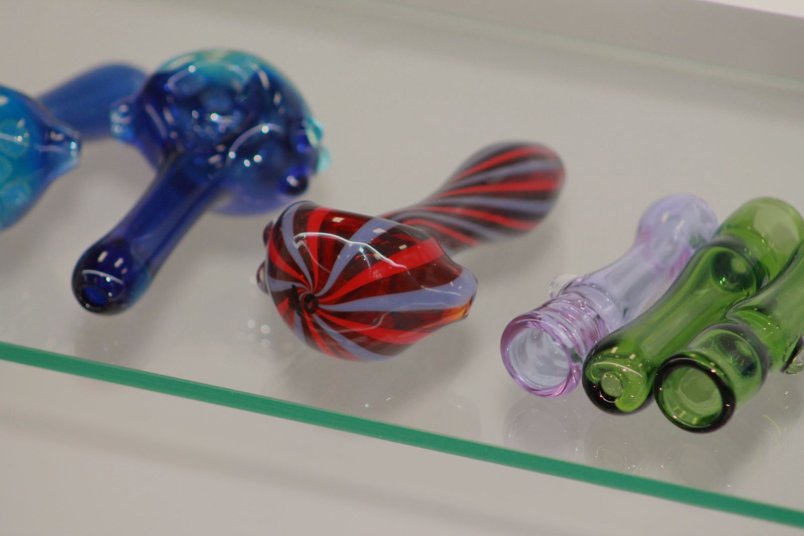 Hand-blown glass on display